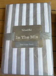 Land of Nod Grey Stripe In The Mix Crib Fitted Sheet NEW - Picture 1 of 5