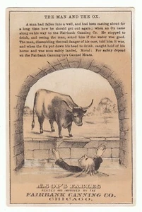 Vintage TC Trade Card Man and Ox Aesop's Fables FAIRBANK CANNING Chicago! - Picture 1 of 2