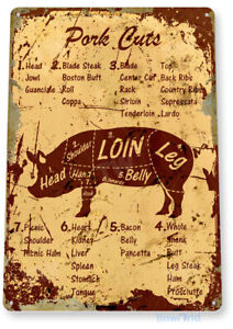 Tin Sign Pork Cuts Metal DÃ©cor Wall Shop Farm Meat Pig Cow Kitchen Store B006