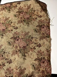 Vintage Upholstery Fabric Remnant Jacquard Tapestry French Aubusson Style Roses - Picture 1 of 7
