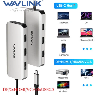 4K DP Dual 4K HDMI USB C Laptop-Dockingstation VGA Multiport-Adapter 3xUSB2.0 - Bild 1 von 4