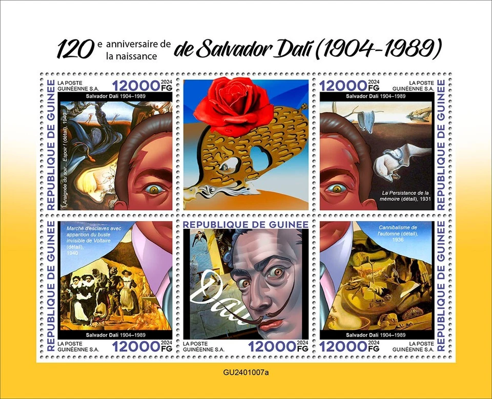 Salvador Dali 120th Anniversary Art Paintings MNH Stamps 2024 Guinea M/S - Image 1 of 1