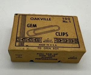 Oakville Gem Clips Paper Clips New Old Stock No 1 Box Of 100 Vintage - Picture 1 of 7