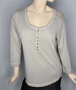 Lauren Ralph Lauren Womens Gray Cotton ¾ Sleeve Henley Top Size M - Picture 1 of 7