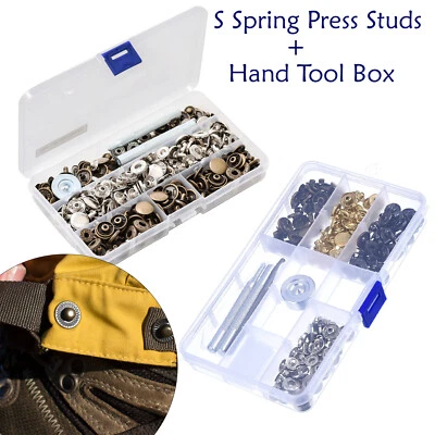 S Spring Press Studs + 4 Parts Fixing Hand Tool Box Handbags Jackets Coat - Image 1 of 4