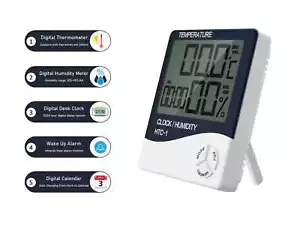 Digitale multifunktionale Schreibtischuhr mit Thermometer, Luftfeuchtigkeitsprüfer, Alarm... - Bild 1 von 2