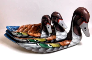 Three Nesting Hand painted & Carved Wood Mallard Duck Folk Art Tray Dish Set - Picture 1 of 5
