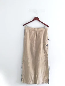 AE Long Nylon Skirt SZ 8 Maxi Midi Zip Beige Pockets Side Slits Quick Dry Y2K - Picture 1 of 12
