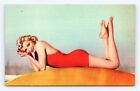 Postcard Pretty Woman Bathing Beauty Surfboard Pinup Girl 1940s Swim Suit #3