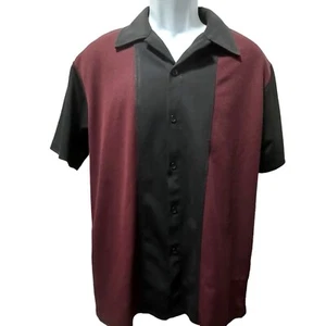 Vintage Positano Short Sleeve Button Up Shirt Black Maroon Textured Men’s Sz L - Picture 1 of 7