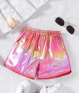 Girls Party Shorts Ombre Shiny Purple Silver Pink Dance Concerts NEW - Picture 1 of 31