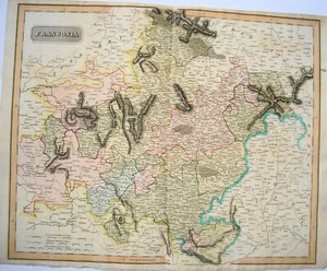 Franken Bayern Rhein Nürnberg Bamberg Mosbach Landkarte Kupferstich um 1820 - Picture 1 of 4