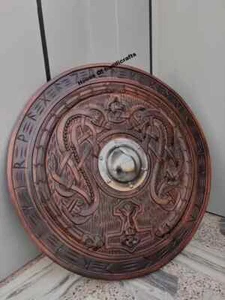 Medieval Shield Viking Shield 24" Wooden Shield Heavy Metal Norse Handmade Gift - Picture 1 of 7