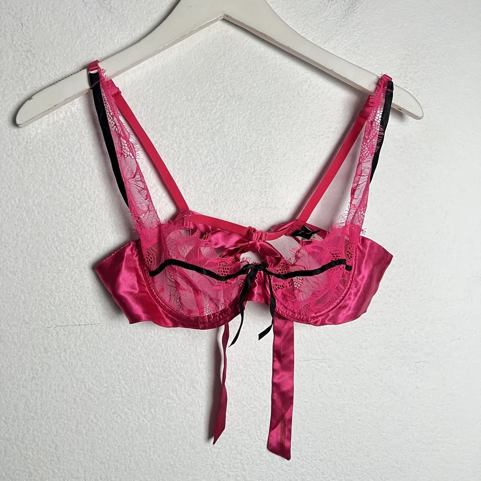 Sujetador Frederick’s of Hollywood Rosa Transparente Con Aros Lazo Satinado Lencería Pequeña Foto 1 de 4