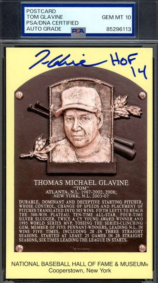 Tom Glavine Gem Mint 10 PSA DNA Coa Signed Gold Hall of Fame Plaque HOF 14 Auto - Image 1 of 1
