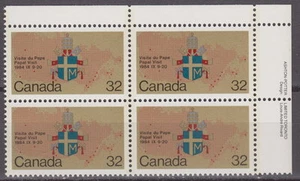 CANADA #1030 32¢ Papal Visit UR Inscription Block MNH - Picture 1 of 1