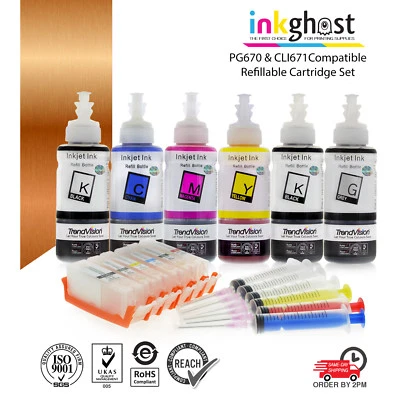 Cartuchos de tinta recargables para Canon MG7760 MG7765 MG7766 TS8060 PGI670 CLI671 Foto 1 de 2