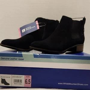 White Mountain Black Suede Ankle Boots 1" Block Heel and Side Zipper Size 6.5 - Picture 1 of 6