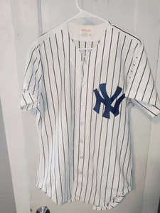 Vintage 1980s New York Yankees Wilson Pin Stripe Baseball Jersey Made in USA 42 - Picture 1 of 4