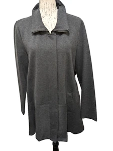 Luii Anthropologie Coat L Gray Covered Zip/Snaps Minimalist Career - Picture 1 of 15