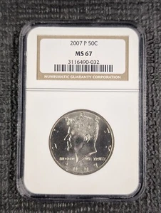 2007 P NGC MS67 MINT STATE CLAD KENNEDY HALF DOLLAR BUSINESS STRIKE 50C JFK COIN - Picture 1 of 2