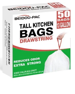 Trash Bags 13 Gallon Drawstring 50 Count Garbage Bags Tall Kitchen Trash Bags Od - Picture 1 of 6