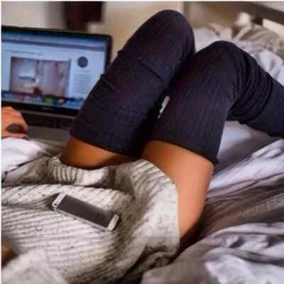 Res Ipsa Loquitur Melbourne - Ribbed Thigh High Socks - Black - Image 1 of 2