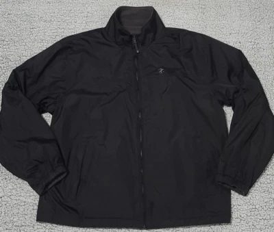 Izod Sport Jacket Fleece Coat Mens L Reversible Black Gray Full Zip Logo Pockets - Image 1 of 4