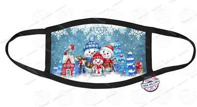 Christmas FACE MASK COVER Reusable -  Custom Winter Wonderland Snowman Family  - Image 1 of 2