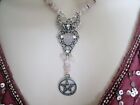 Rose Quartz Crescent Moon Necklace Wiccan Pagan Wicca Witch Goddess Pentacle