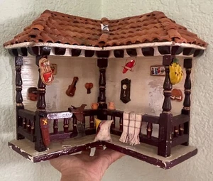 Artisan Folk Art Dollhouse Corner Wall Decor Hanging Miniature Porch House VTG - Picture 1 of 17