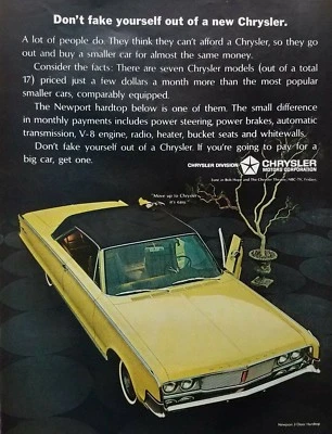 Vintage Print Ad 1965 Chrysler Newport Car Photo Art Yellow - Image 1 of 4