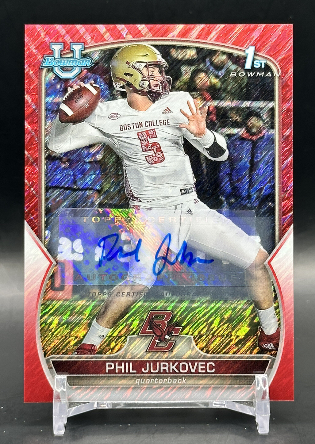 2022 Bowman Chrome University 1st PHIL JURKOVEC AUTO /5 Red Shimmer Refractor