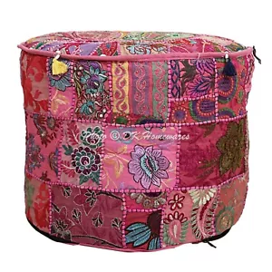 Pouf sedia ottomana rotonda rosa sgabello patchwork fatto a mano pouf poof decorazione INDIANA - Foto 1 di 7