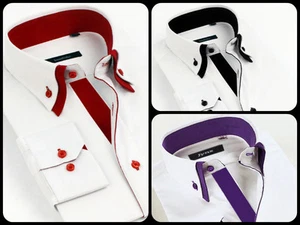 Herren lässig doppelter Kragen schmale Passform formelles Shirt italienisches Design langarm DC01 - Bild 1 von 9