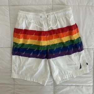 Nautica Herren Regenbogen Strand Badeanzug Badehose Shorts Mesh gefüttert Gr. Small - Bild 1 von 4