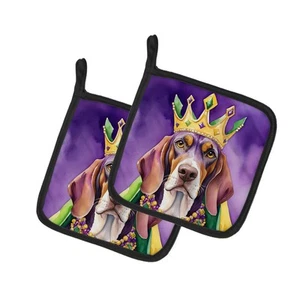 American English Coonhound King Queen Mardi Gras Pair Pot Holder DAC4720PTHD - Picture 1 of 3