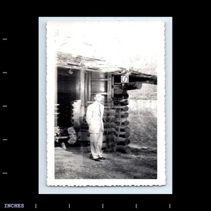 Vintage Photo MAN OUTSIDE CABIN ABSTRACT DOUBLE EXPOSURE - Picture 1 of 2