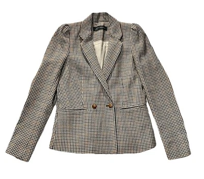 ZARA MUJER MEZCLA LANA BLAZER PARCHES CODOS Pata de Gallo CAMEL Talla M Cuero Botón Foto 1 de 4