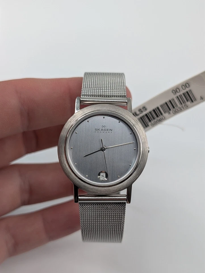 Reloj Skagen para mujer 16LSS ultra delgado esfera plateada fecha malla acero inoxidable cuarzo Foto 1 de 4