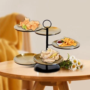 Cupcake Stand Fruit Snack Plates 5 Plate Stainless Gold - Picture 1 of 7