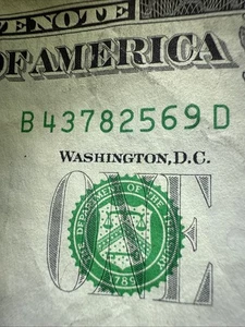 Complete 8 Digits Broken Ladder $1 One Dollar Bill Fancy Serial Number 23456789 - Picture 1 of 3