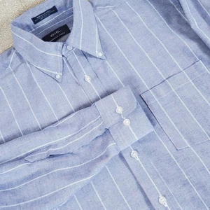Mens 615 Brand Button Down Shirt Blue White Stripe Size 16 34/35 Long Sleeve - Picture 1 of 11