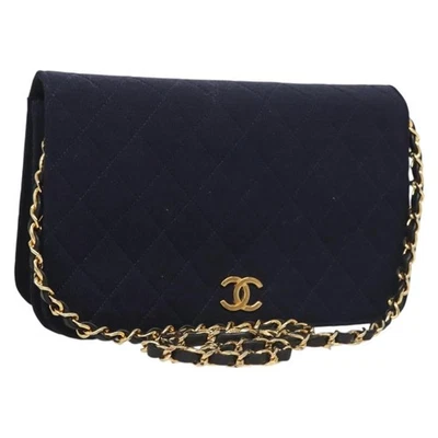 Auténtico bolso de hombro Chanel Matelasse cadena algodón azul marino dorado CC 131348 Foto 1 de 4