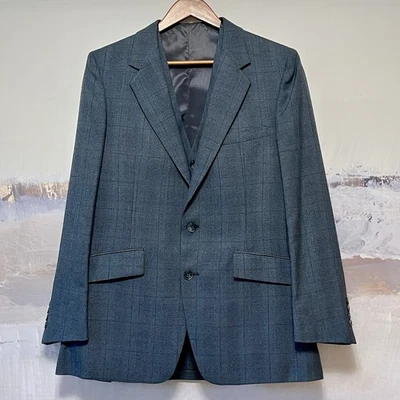 Nuevo con etiquetas Abrigo y Chaleco Deportivo HARDY AMIES London 40R Años 70 De Colección Mezcla de Lana a Cuadros Azul Foto 1 de 4