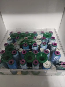 LOT OF 52 MACHINE EMBROIDERY THREAD SPOOLS VARIOUS BRANDS NEW & USED. - Picture 1 of 4