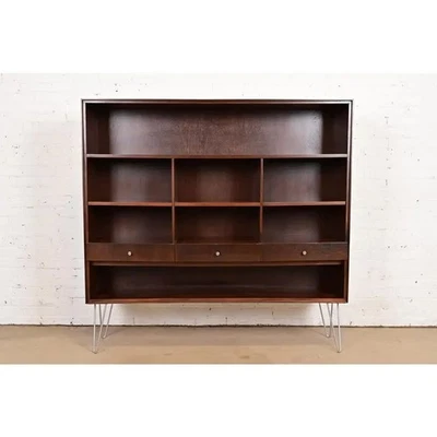 Paul McCobb Mid-Century Modern Walnut Bookcase on Hairpin Legs, Newly Refinished - Image 1 of 4