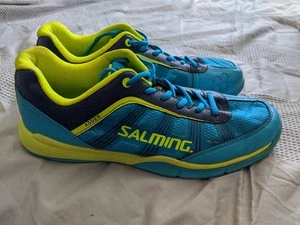 Salming Adder Mens Court Shoes, Cyan/Safety Yellow Size UK11 - Picture 1 of 3