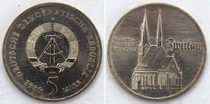 DDR 5 Mark 1989 Neusilber Katharinenkirche Zwickau - Picture 1 of 1