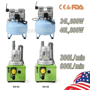 FDA Portable Dental Oil-Free Air Compressor 24L 40L/Suction Unit Pressure Pump - Picture 1 of 56